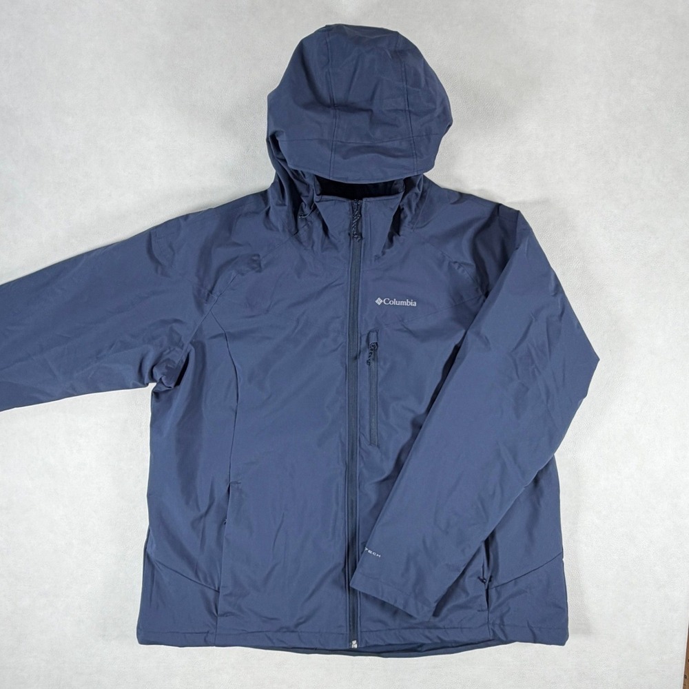 Columbia Mens Omni-Tech Interchange Jacket Navy Blue Hooded Rain Coat 2XL